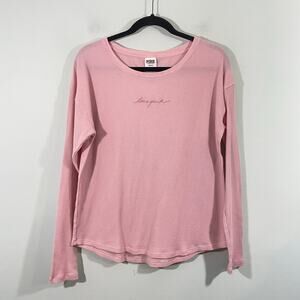 PINK Victoria's Secret Women Pink Waffle Knit Long Sleeve Tee Size M